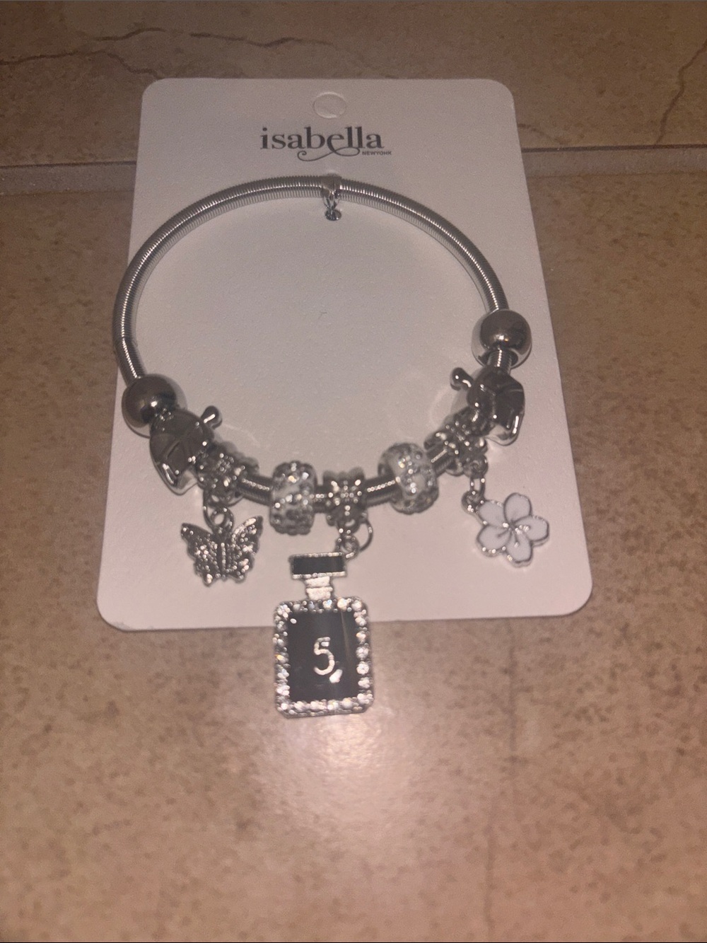 Silver Charm Bangle with Perfume Bottle, Flower & Butterfly Charms - Picture 3 of 4
